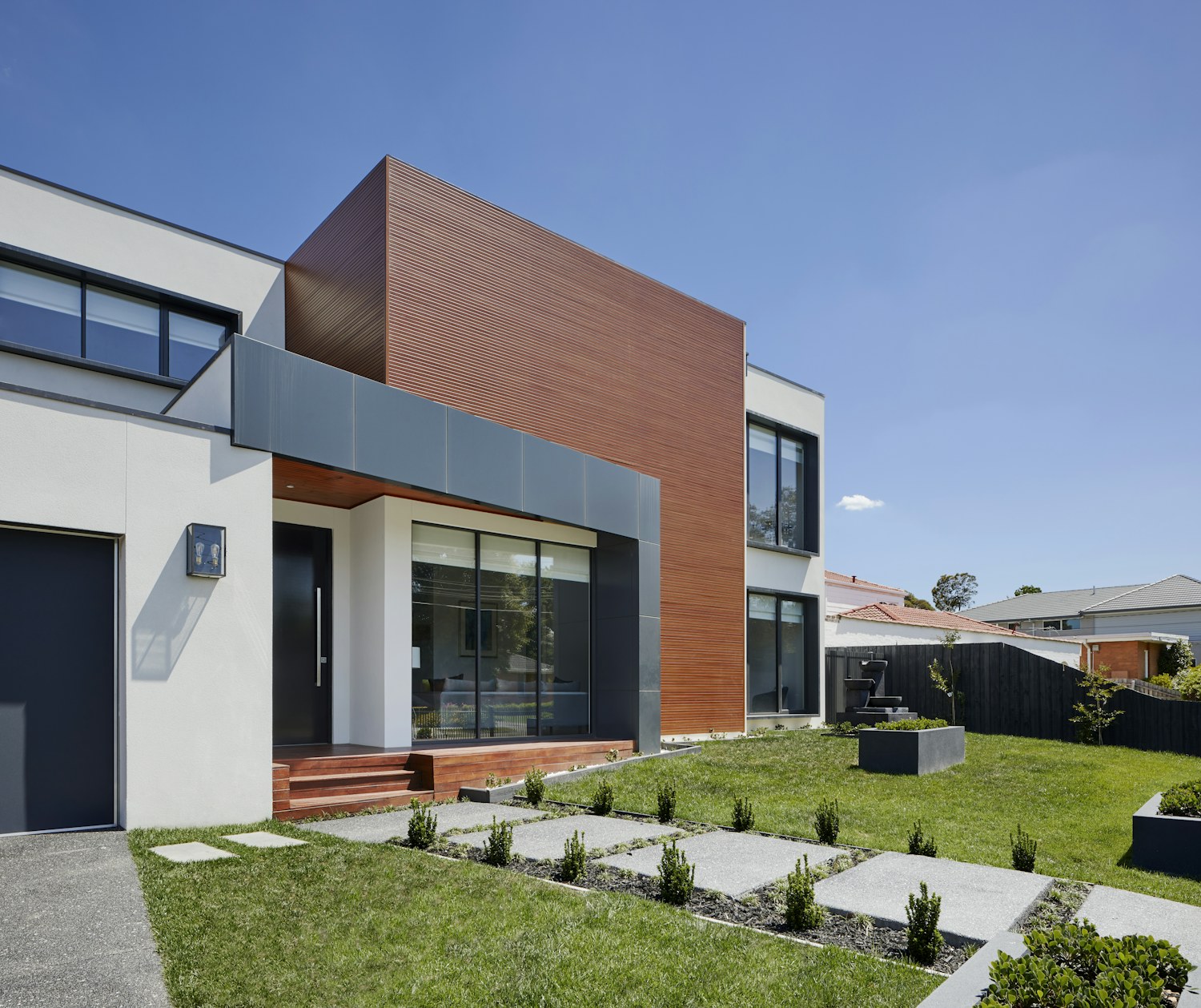 A calm garden setting beside a contemporary home