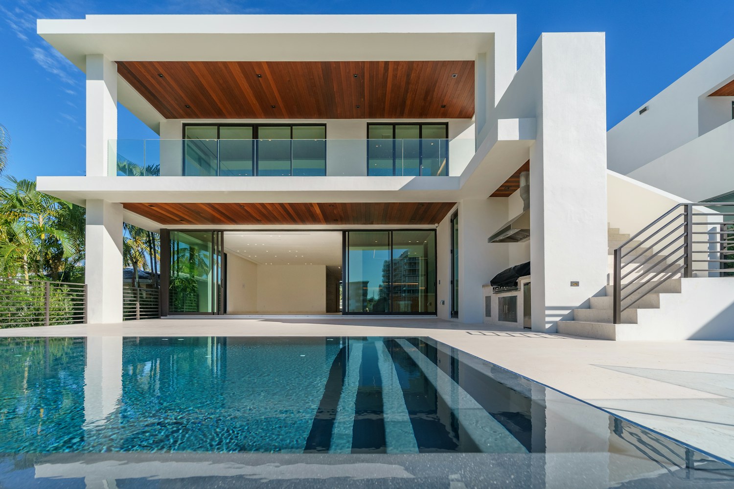 Contemporary waterfront residence with a swimming pool